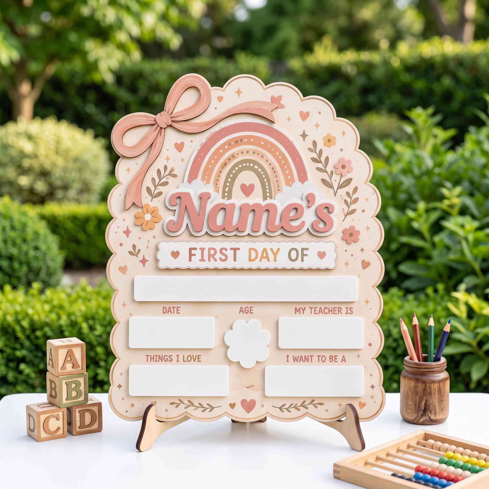 Personalized Scalloped Frame First & Last Day School Sign, Reusable Dry Erase Board, Back to School Sign