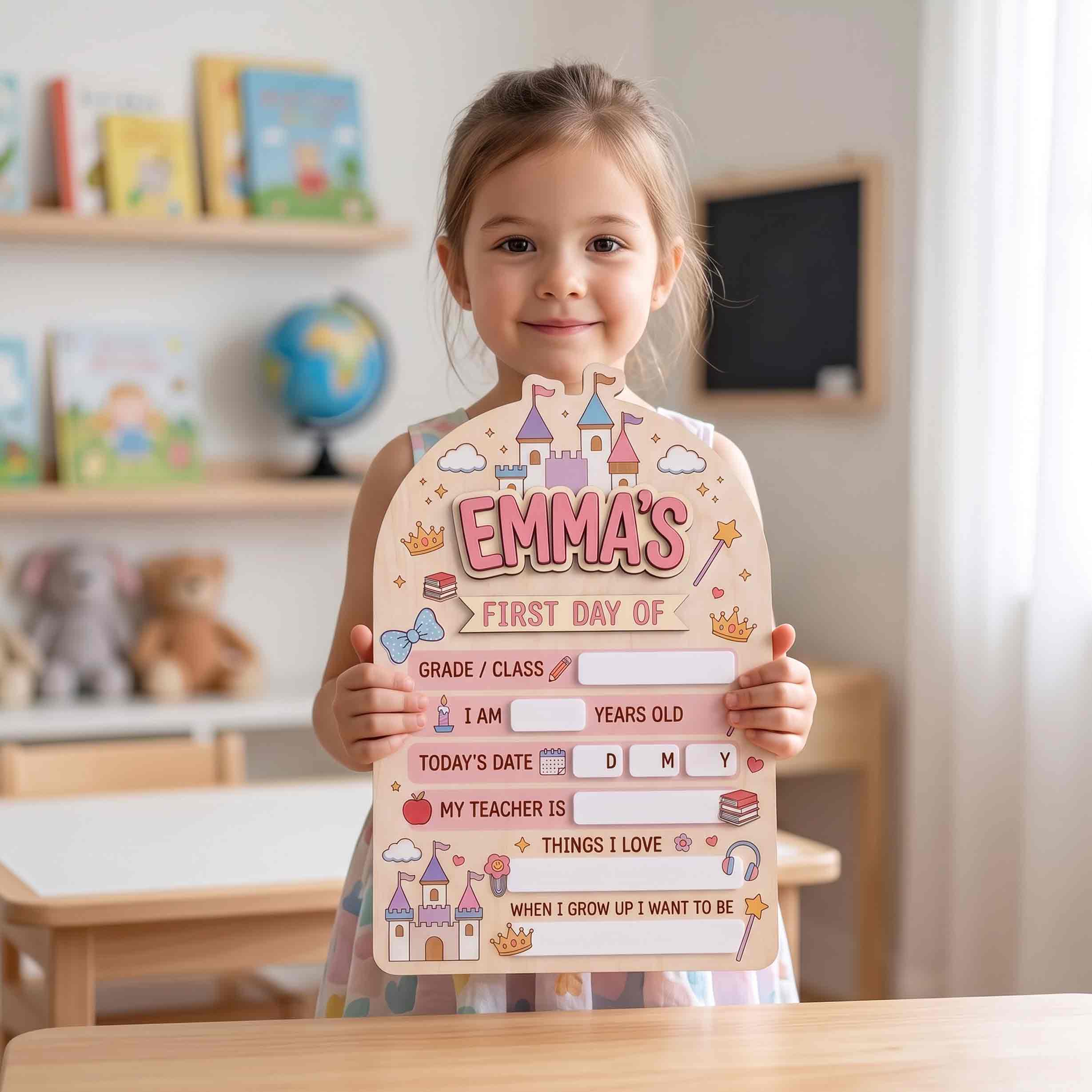 Personalized Princess School Adventure First & Last Day School Sign, Reusable Dry Erase Board, Back to School Sign