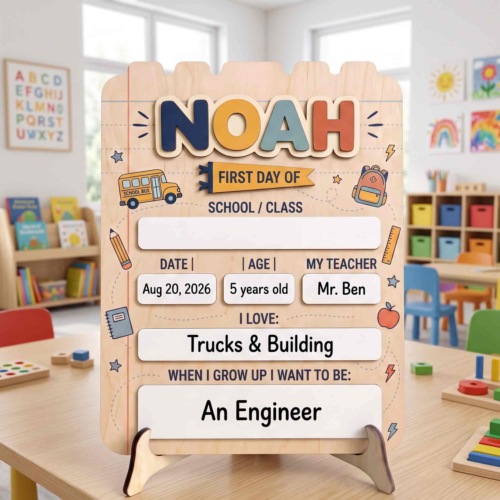 Personalized Little Learner Theme First & Last Day School Sign, Reusable Dry Erase Board, Back to School Sign