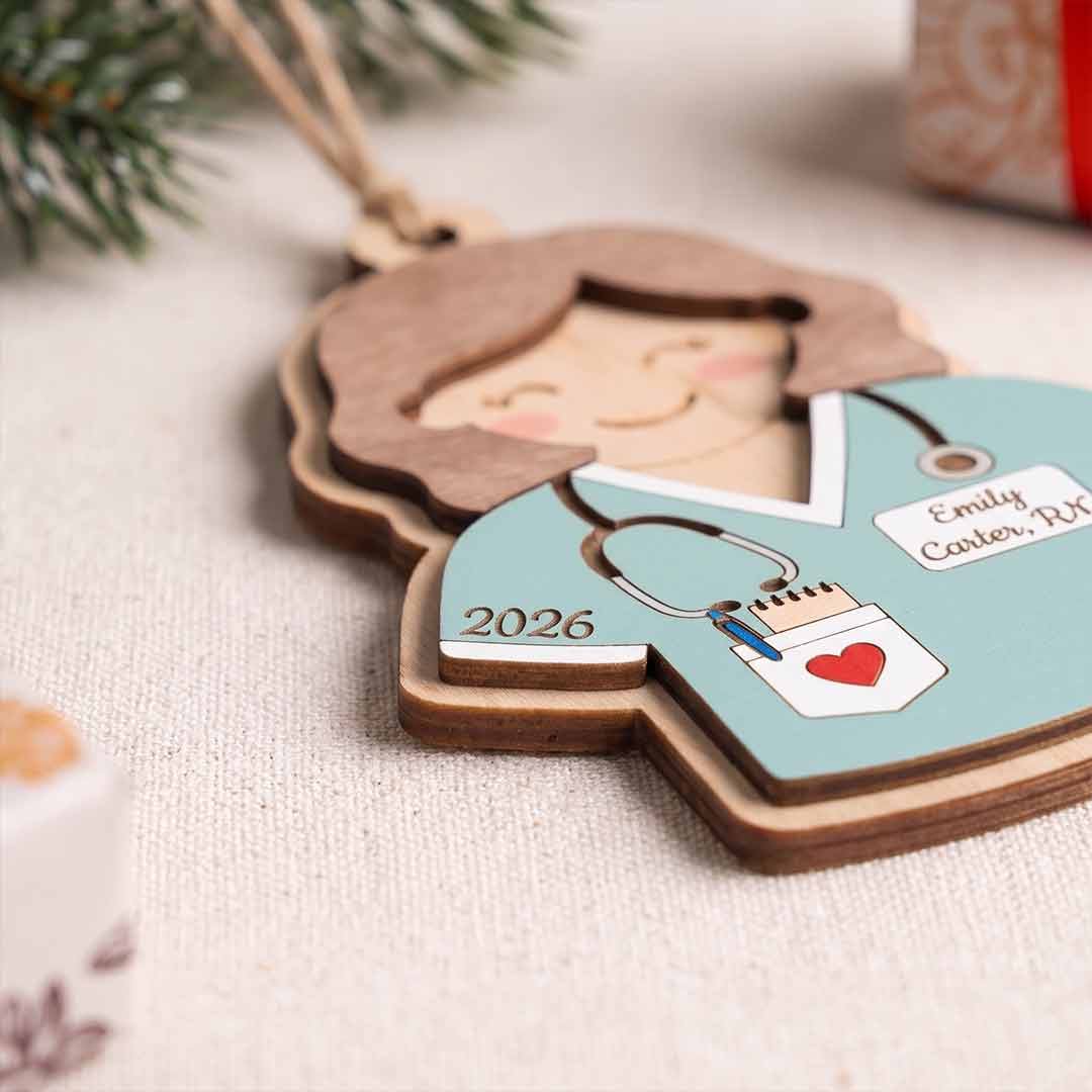 Nurse Uniform Personalized Nurse Custom Name Date Nurse Appreciation Wooden Christmas Ornament