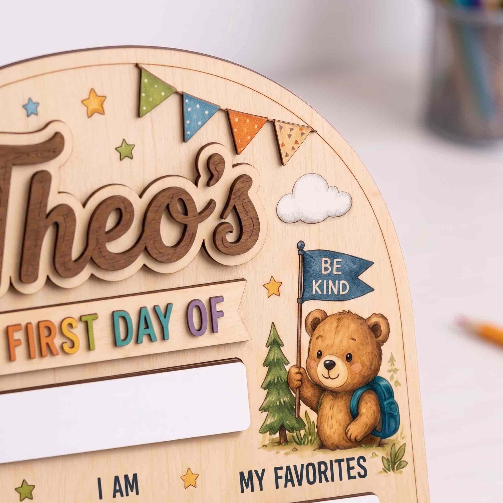 Personalized Camping Bears First & Last Day School Sign, Reusable Dry Erase Board, Back to School Sign