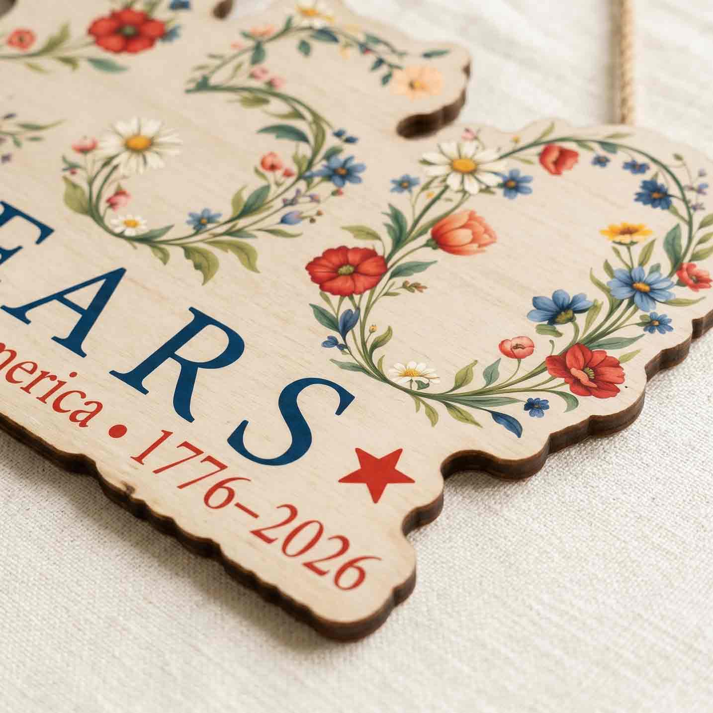 America 250 Wooden Sign Patriotic Wildflower Decor 1776-2026