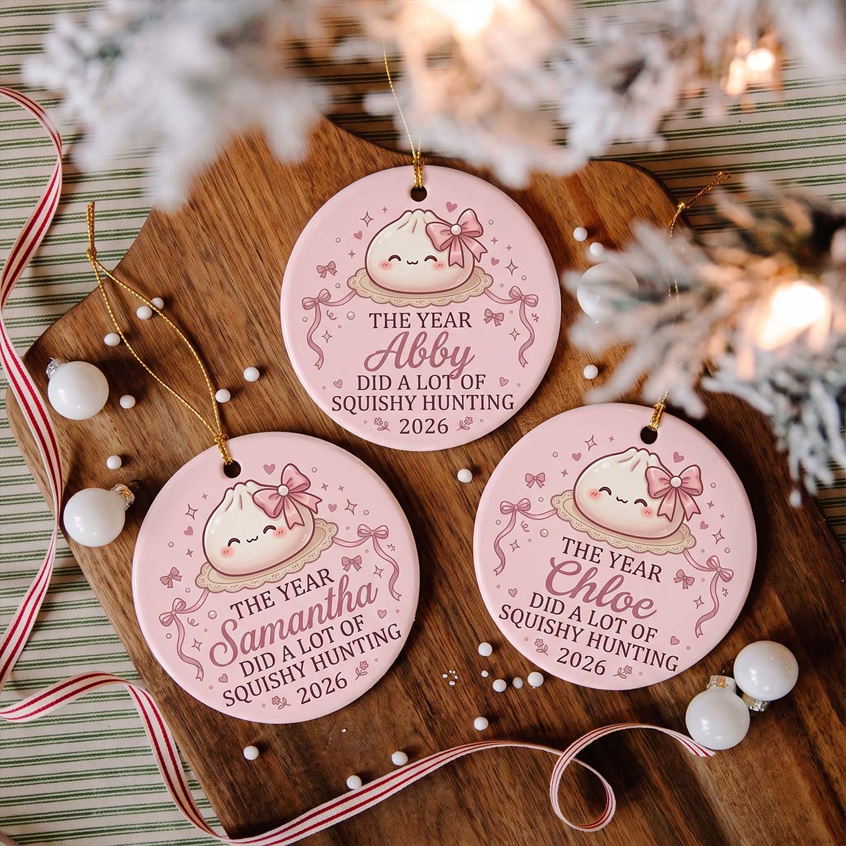 Squishy Hunting 2026 Custom Name Date Round Ceramic Christmas Ornament Cute Squishy Christmas Gift
