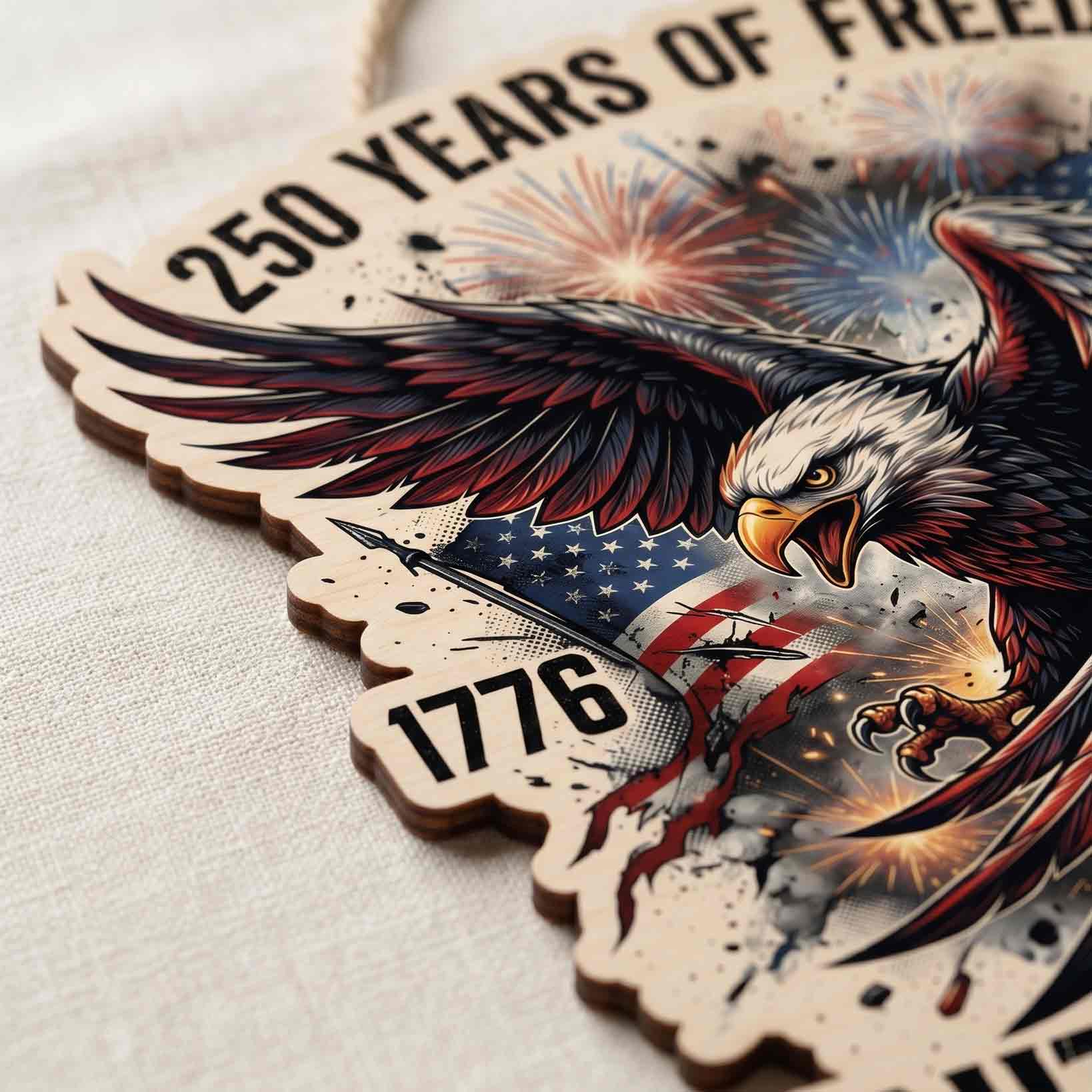 Patriotic United States 250 Years of Freedom Born Free Stay Proud 1776-2026 Wooden Sign