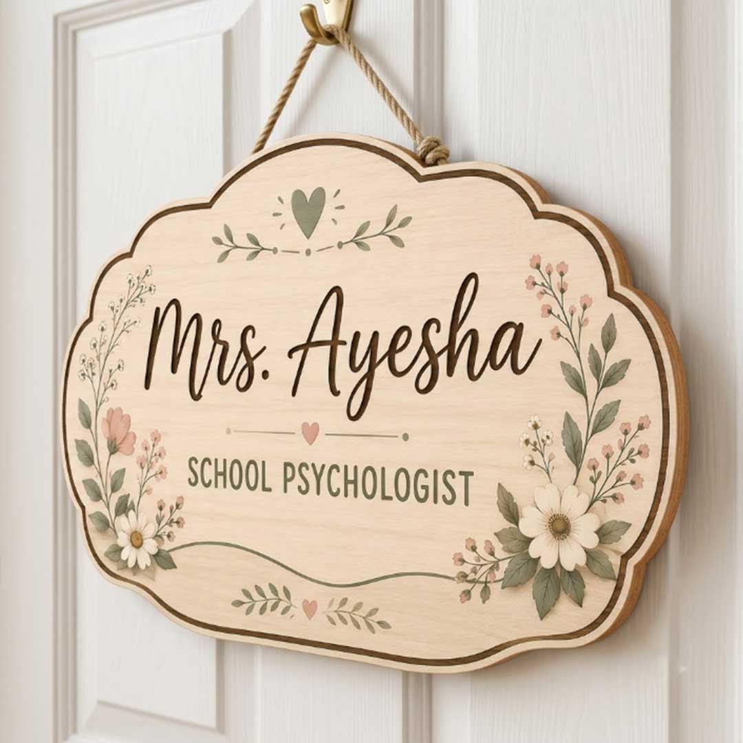 Personalized Teacher Name Wooden Sign Door Hanger School Psychologist Room Sign  Wooden Classroom Decor, Back to School Sign