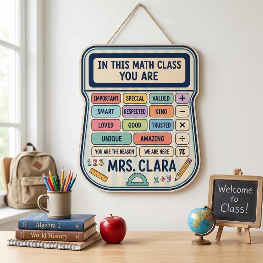 Personalized Teacher Name Wooden Sign Door Hanger Rules In The Math Class Wooden Classroom Decor, Back to School Sign
