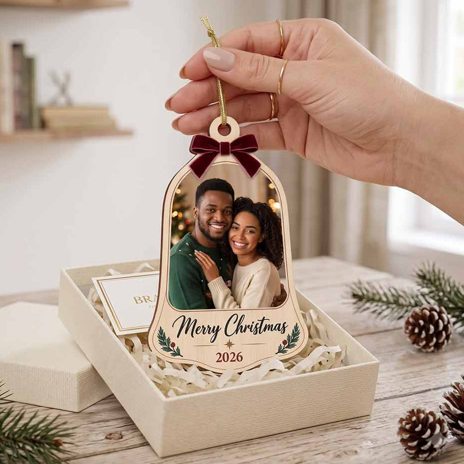 Family Christmas Polaroid Photo Collage Personalized Custom Name Date Photo Family 1-Layer Wooden Christmas Ornament for Family Members Gift