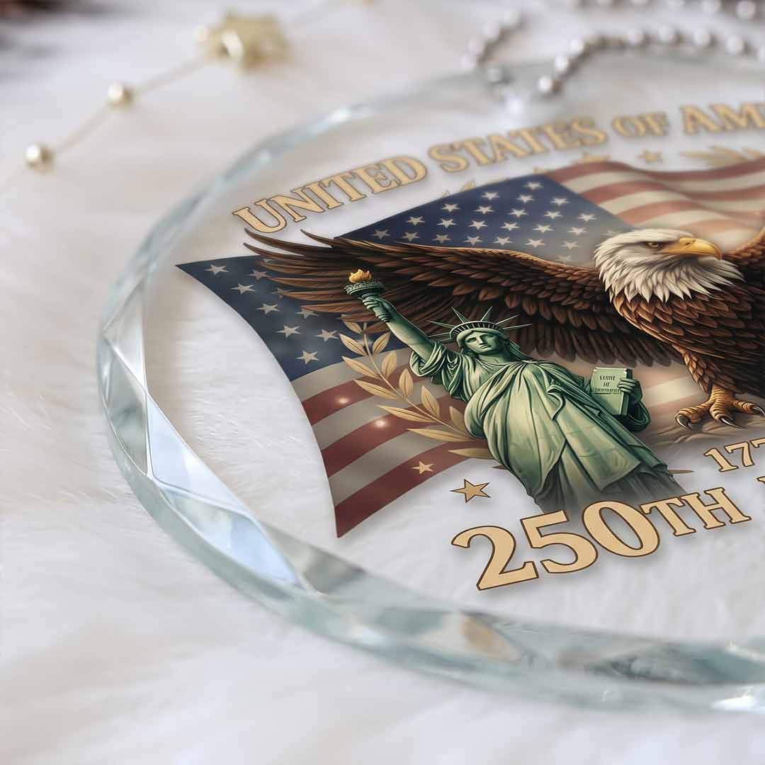 America's 250th Patriotic Freedom Celebration United States Heritage Patriotic Keepsake Round Glass Christmas Ornament for American Pride