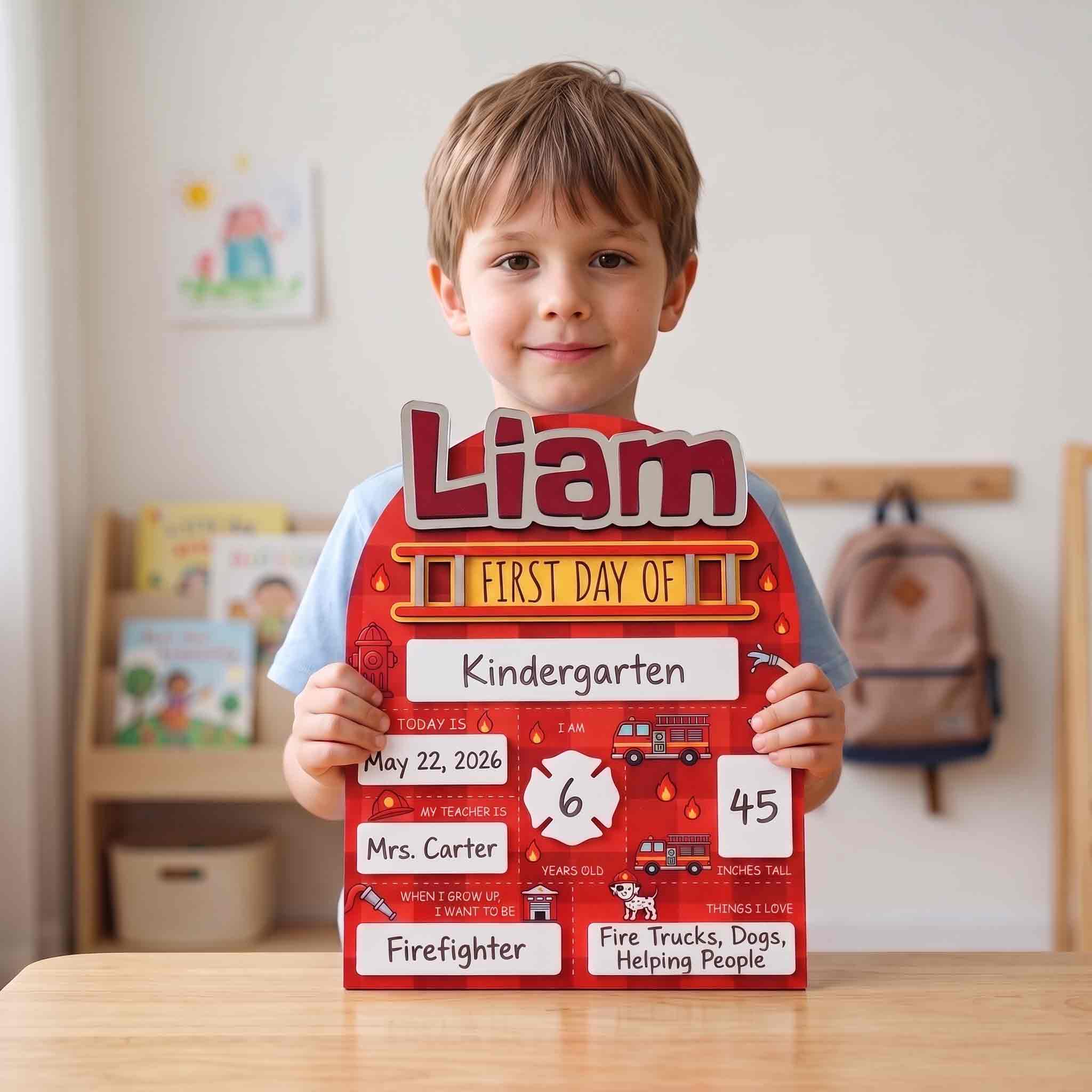 Personalized Firefighter First Day School Board, Reusable Dry Erase Board, Back to School Sign