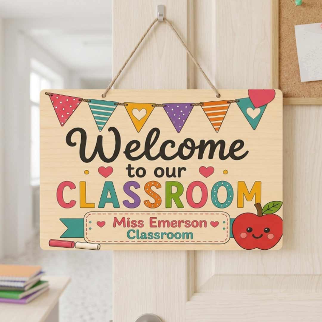 Personalized Teacher Name Wooden Sign Door Hanger Welcom to our classroom Wooden Classroom Decor, Back to School Sign