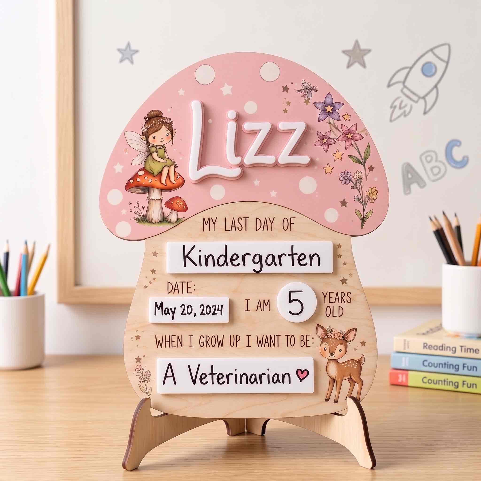 Personalized Fairy Mushroom First Day School Board, Reusable Dry Erase Board, Back to School Sign