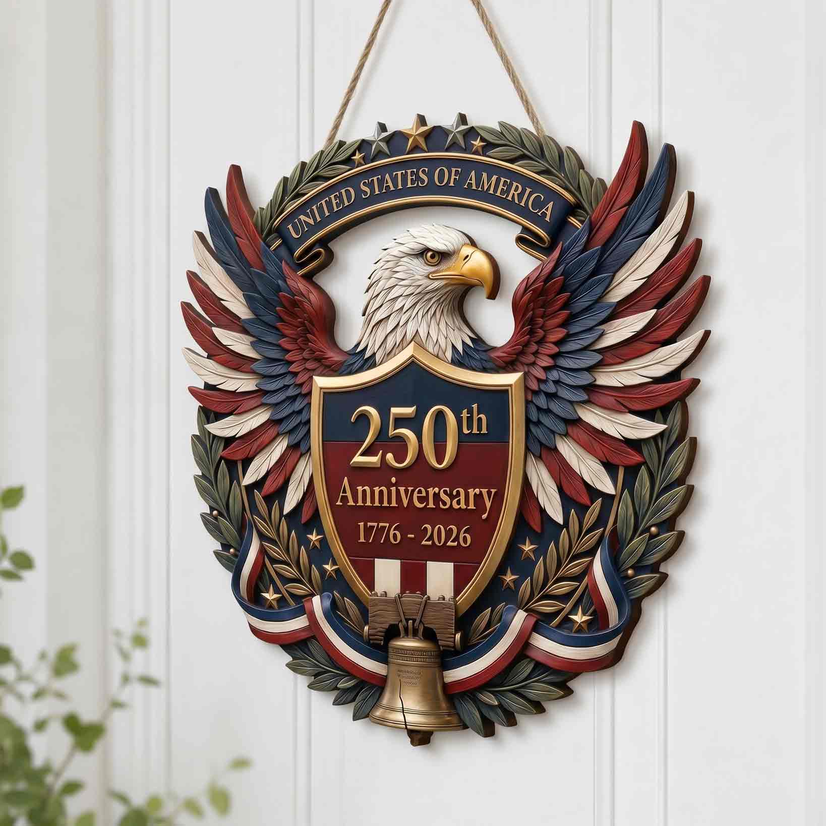 America 250th Anniversary Wooden Sign Patriotic Eagle Wall Decor 1776-2026