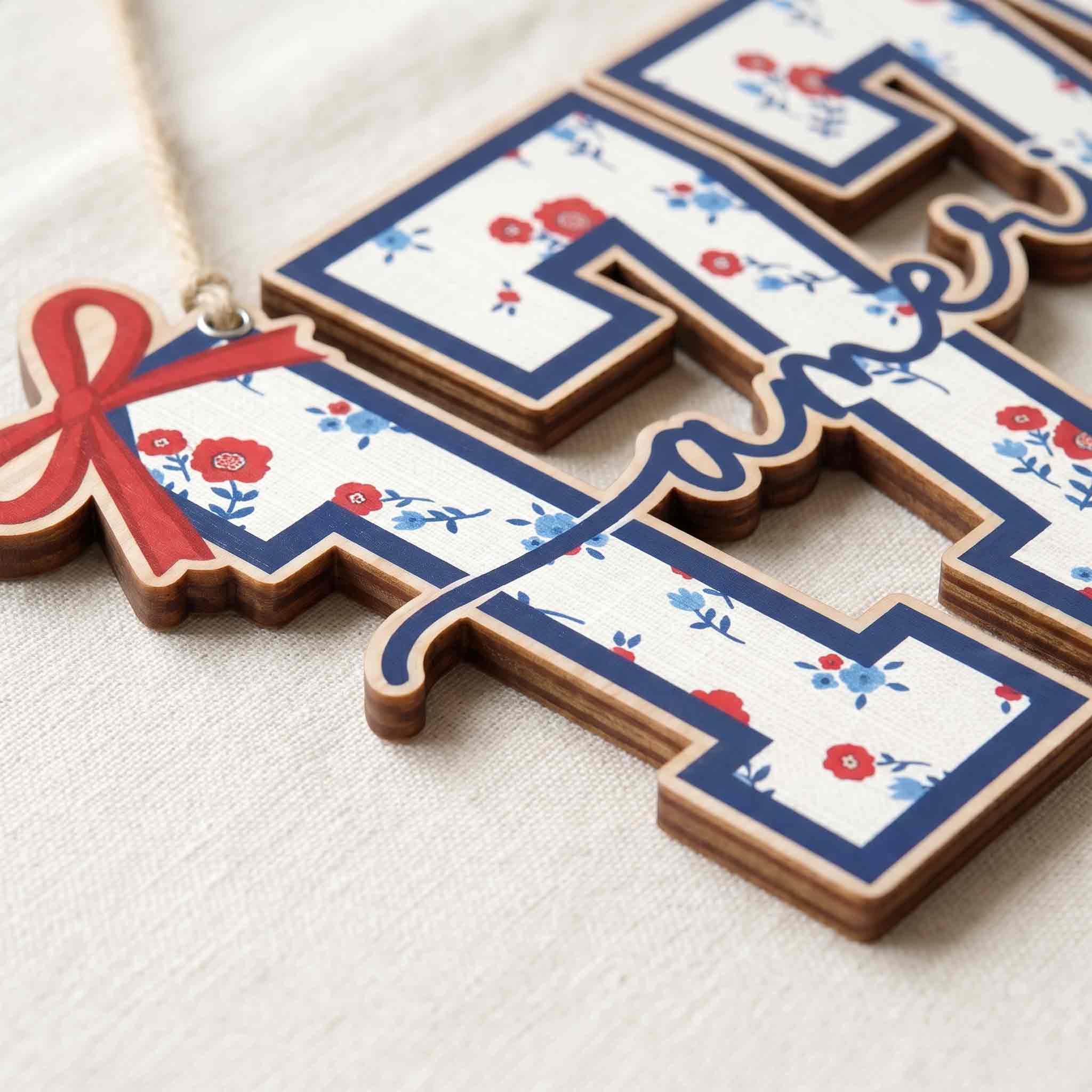 Coquette 1776 Applique Embroidery Girly Patriotic Wooden Sign
