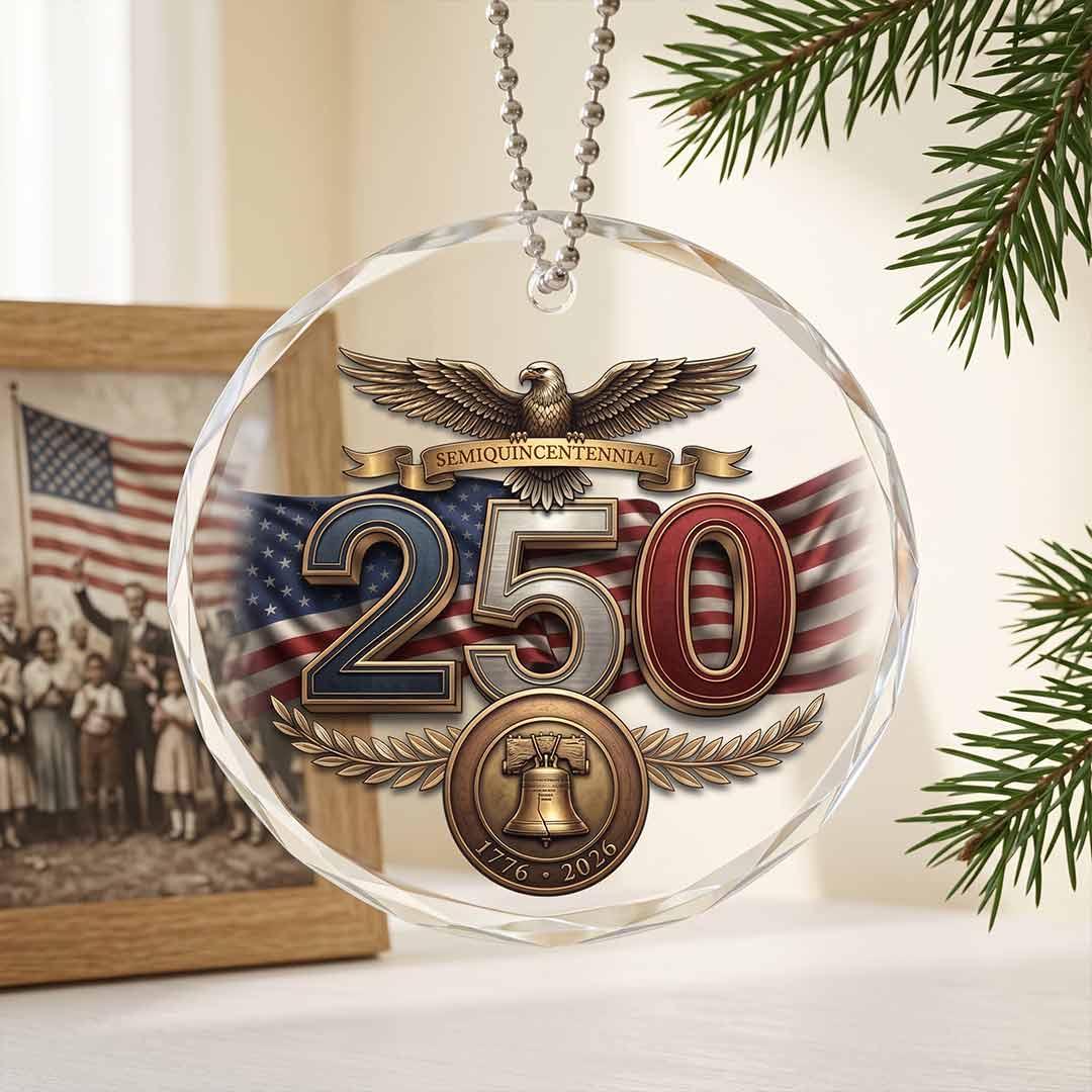 American Pride United States 250th Anniversary Patriotic Celebration Round Glass Christmas Ornament