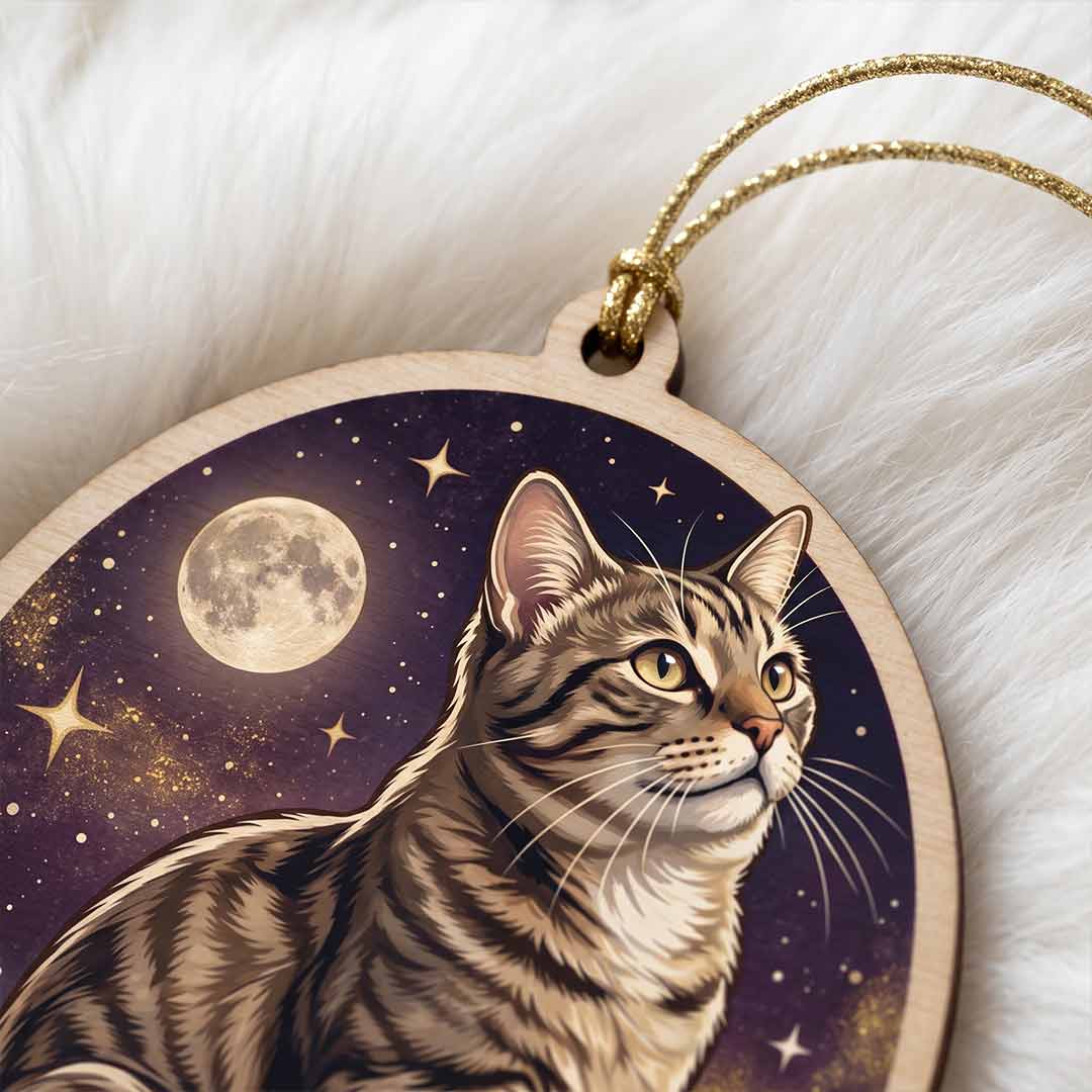 Personalized Cat Night Sky Custom Name Date Photo Cat Lover Gift Wooden Christmas Ornament