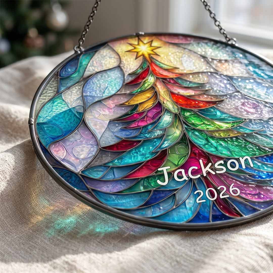 Tree of Life Happy Retirement Personalized Custom Name Date Retirement Stained Glass Suncatcher Ornament for Retirement Gift