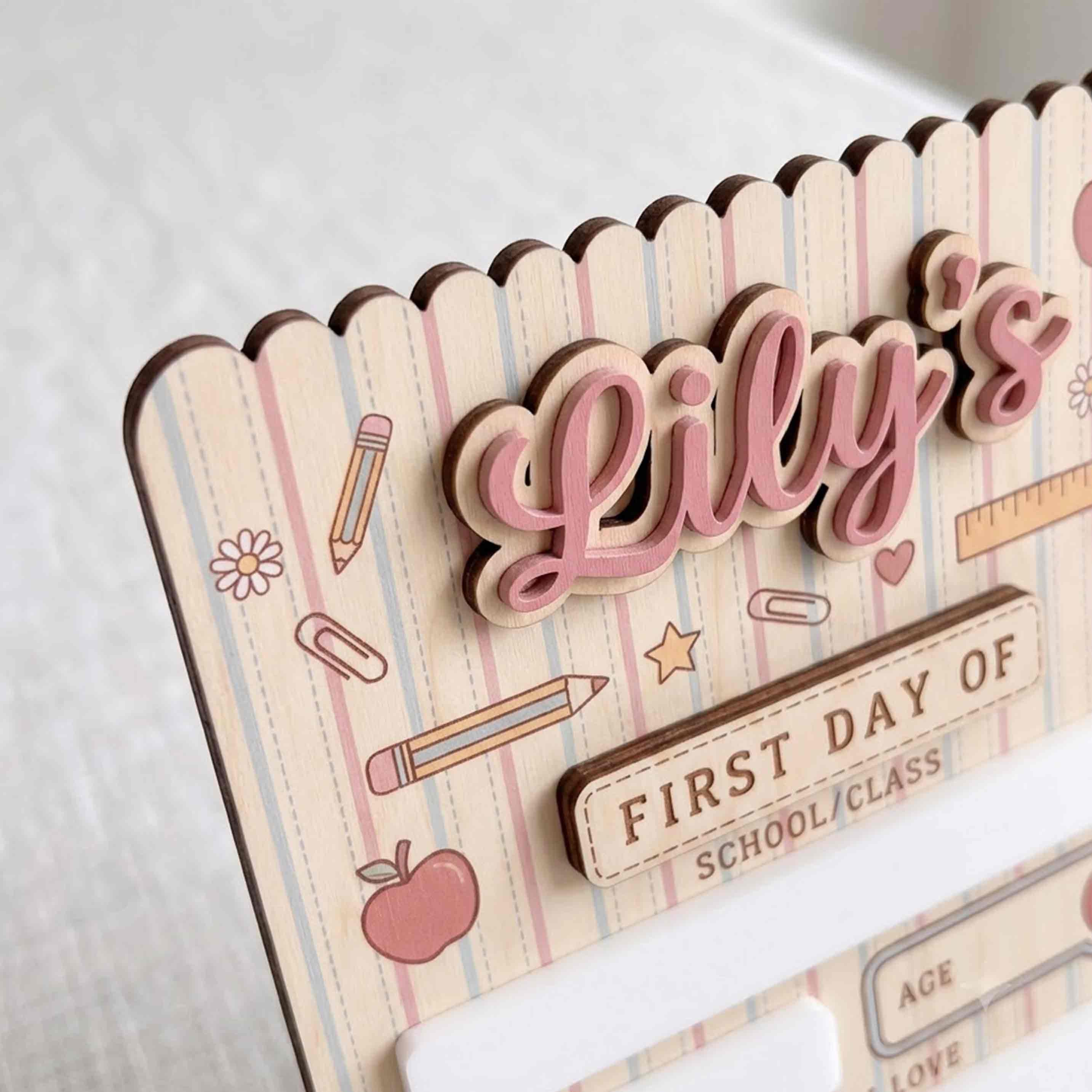 Personalized Girly Stationery First & Last Day School Sign, Reusable Dry Erase Board, Back to School Sign