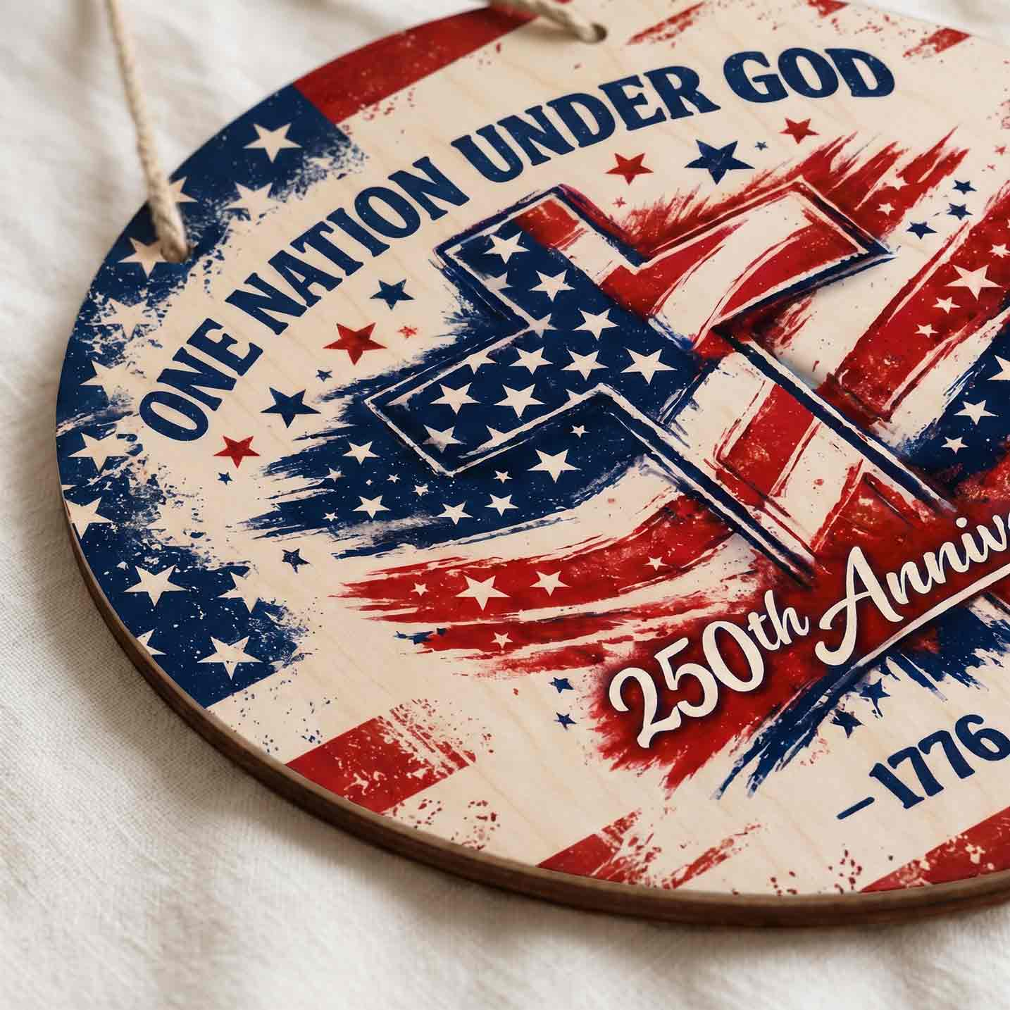 One Nation Under God Cross 250th Anniversary Wooden Sign