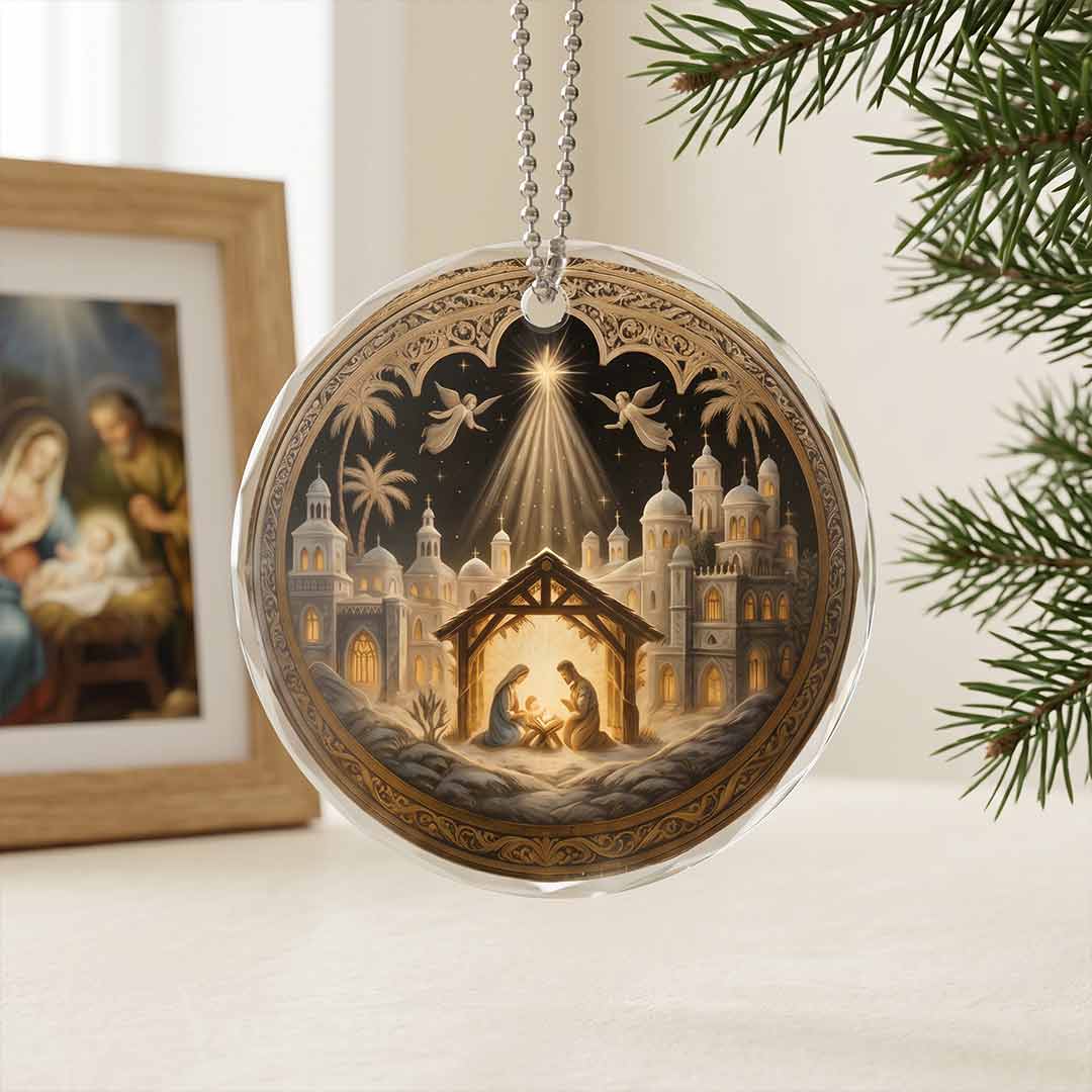Nativity Night Holy Birth of Jesus Religious Faith Keepsake Nativity Round Glass Christmas Ornament