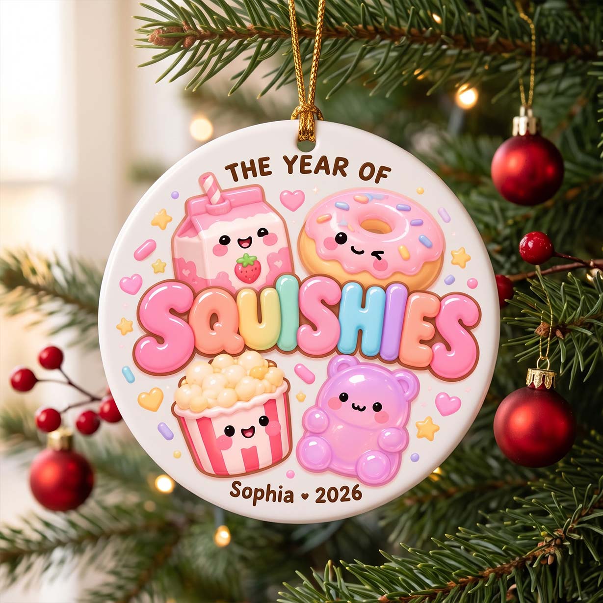 The Year of Squishies 2026 Custom Name Date Round Ceramic Christmas Ornament Cute Squishy Keepsake Gift