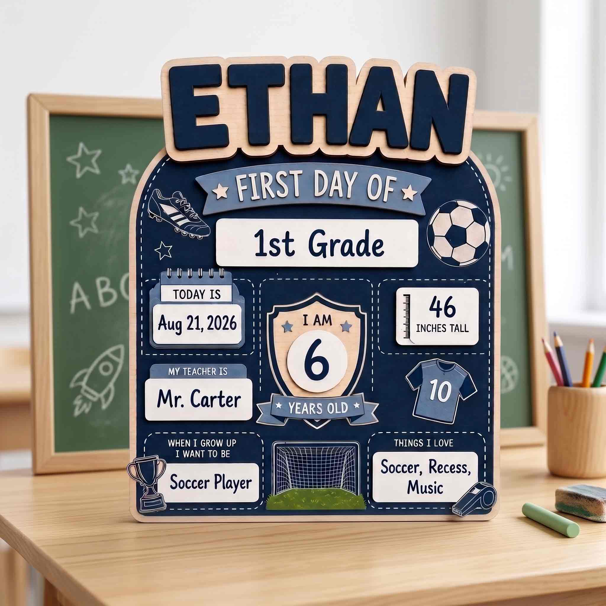 Personalized Soccer First Day School Board, Reusable Dry Erase Board, Back to School Sign