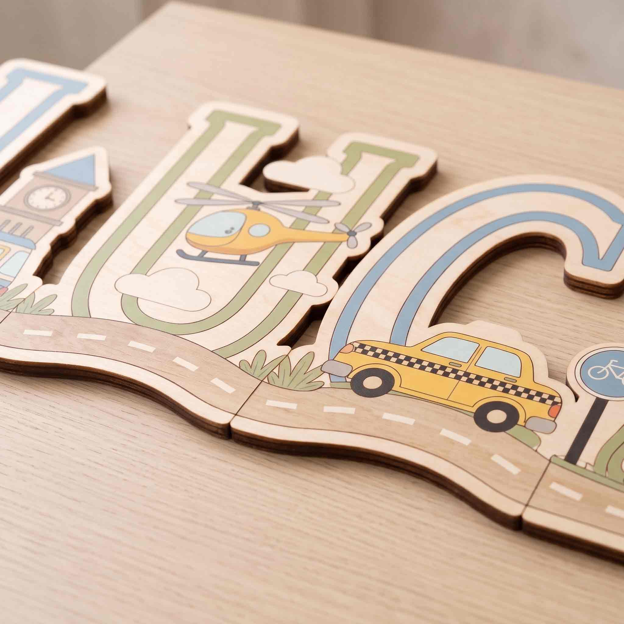 Personalized City Transportation Nursery Name Wooden Sign
