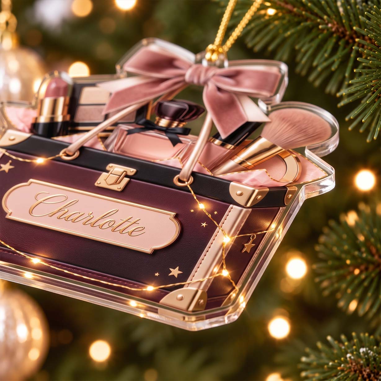 Makeup Vanity Trunk Lipstick Brush Custom Name Acrylic Christmas Ornament Beauty Artist