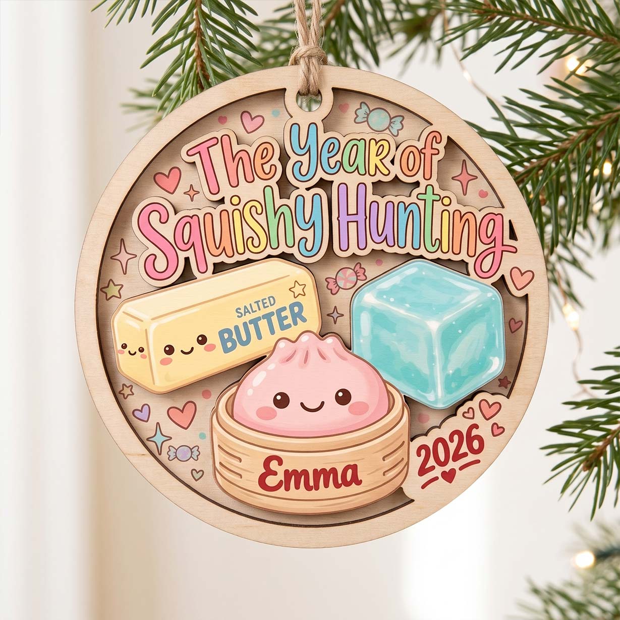 Pastel Squishy Hunting Butter Custom Name Date Wooden Ornament Squishy