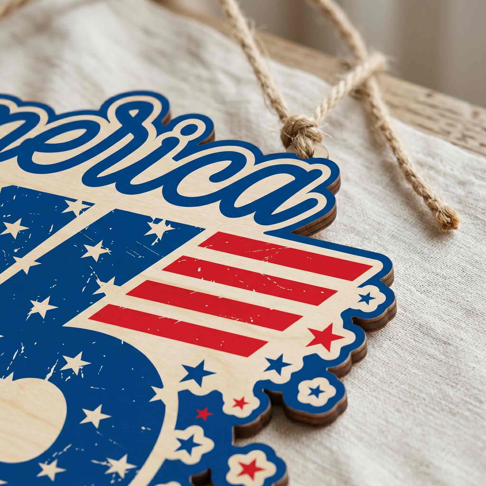 1776 America Land of the Free Patriotic Retro Wooden Sign