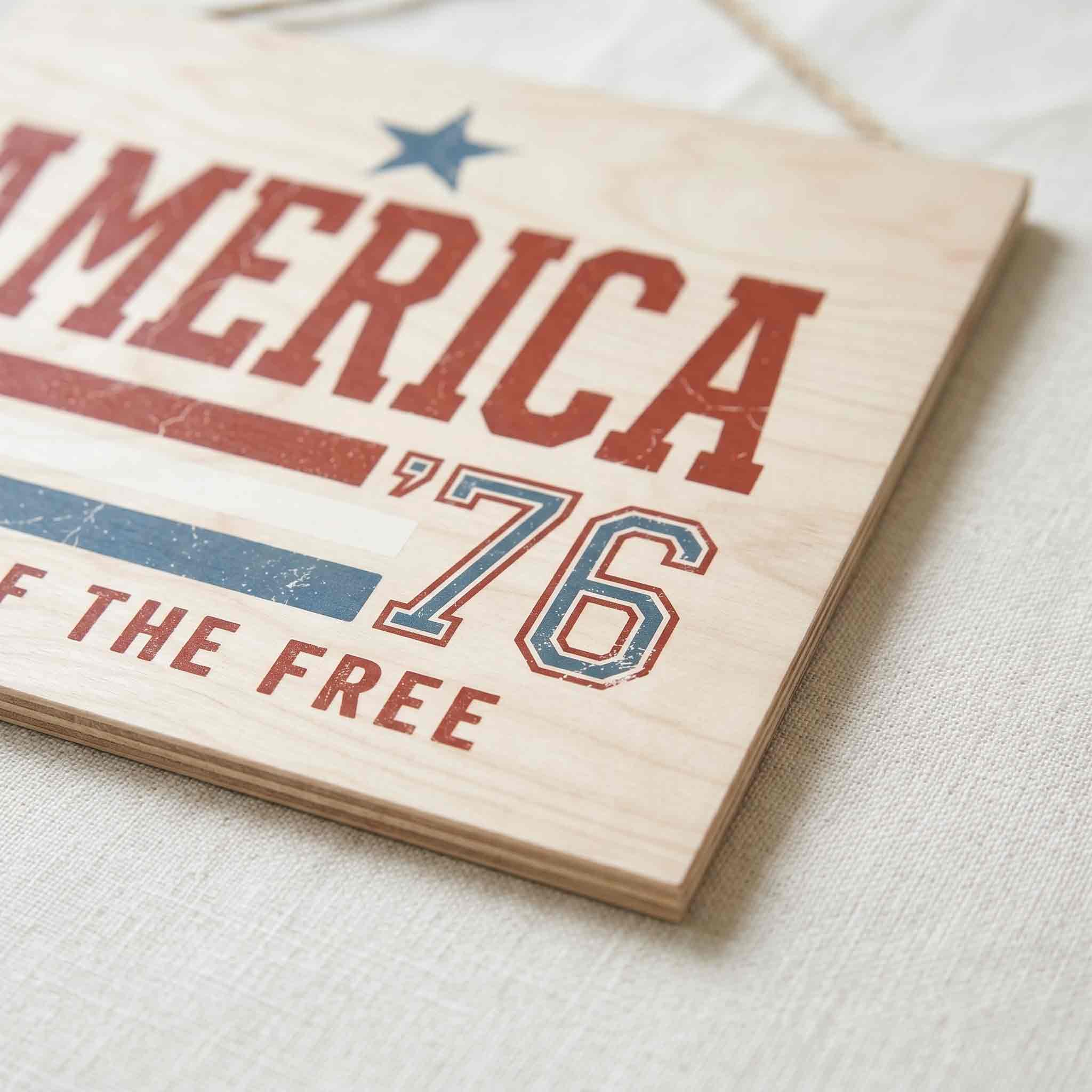 America 76 Land Of The Free Wooden Hanging Sign Patriotic Decor