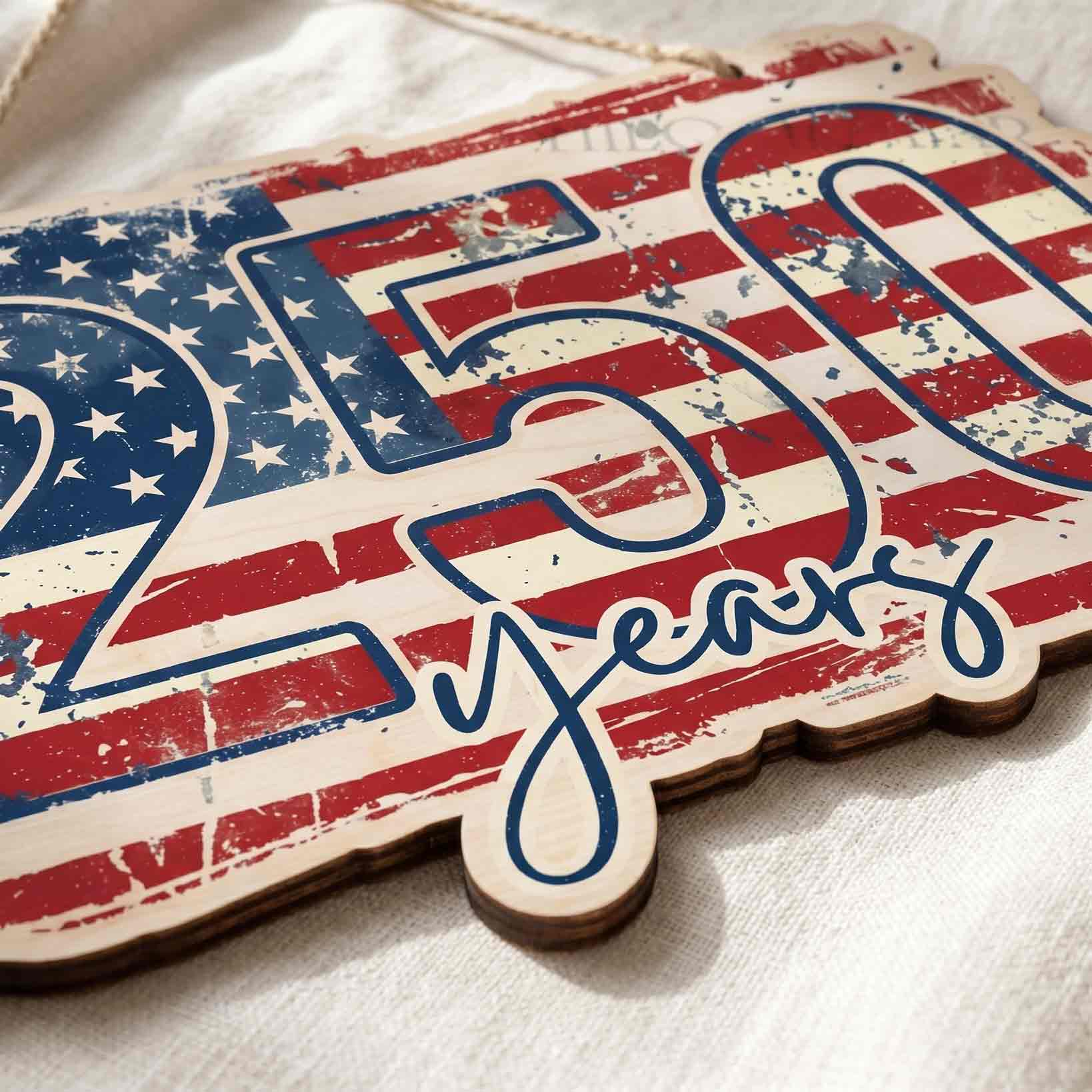 250 Years American Flag Distressed Patriotic Wooden Sign