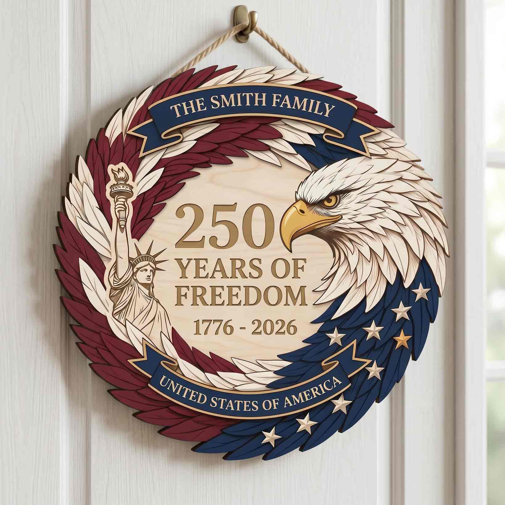 Personalized America 250 Wooden Sign Celebrating 250 Years of Freedom