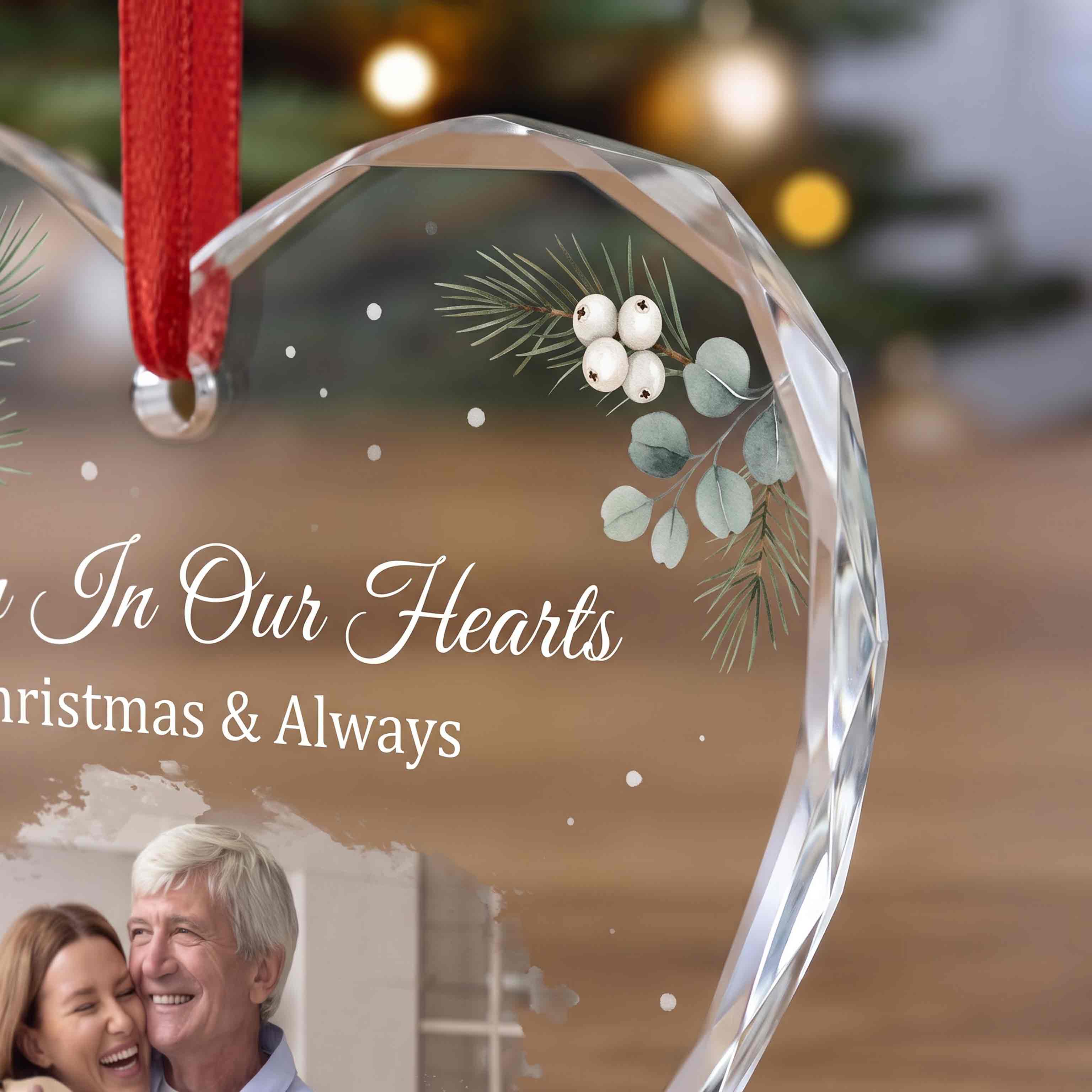 Memorial Dad Cardinal Winter Sprig Personalized Memorial Custom Name Date Photo In Loving Memory Gift Heart Glass Christmas Ornament