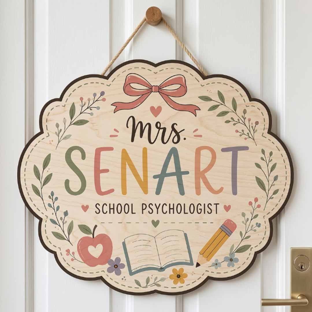 Personalized Teacher Name Wooden Sign Door Hanger Teacher Room Sign Wooden Classroom Decor, Back to School Sign