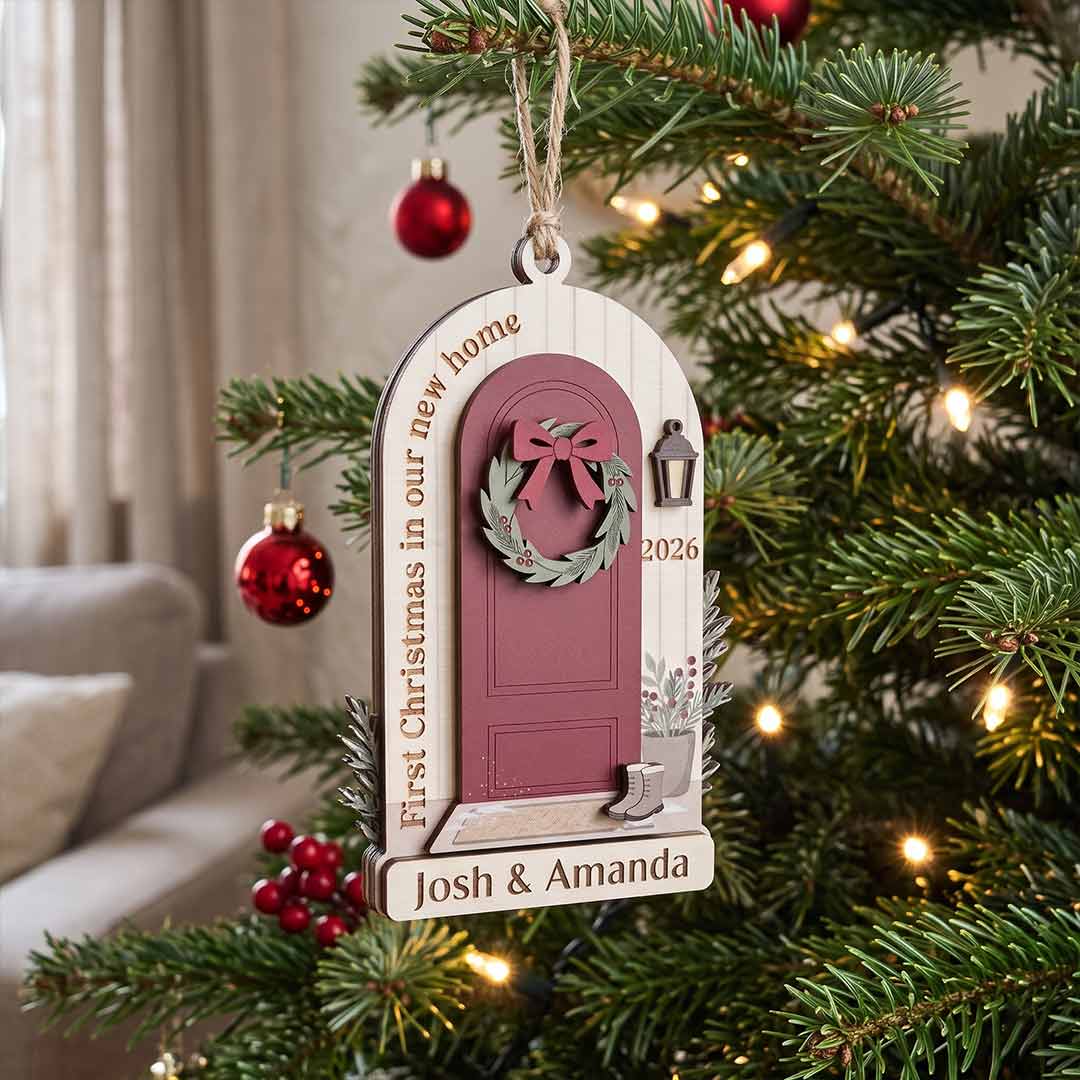 First Christmas in Our New Home Personalized New Home Custom Name Date Wooden Christmas