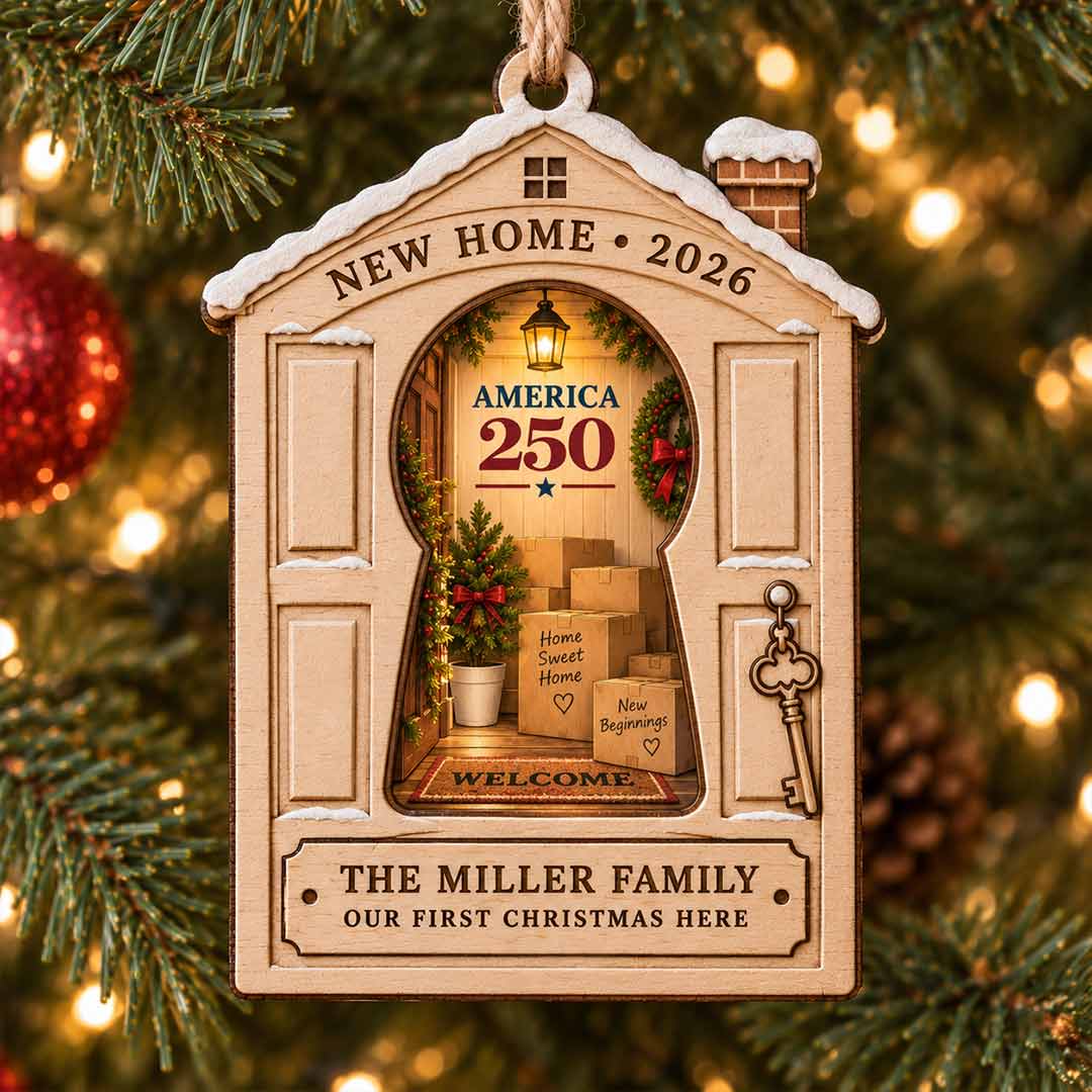 America's 250th New Home Personalized Custom Name Date New Home 2-Layer Wooden Christmas Ornament for First Christmas in Our New Home