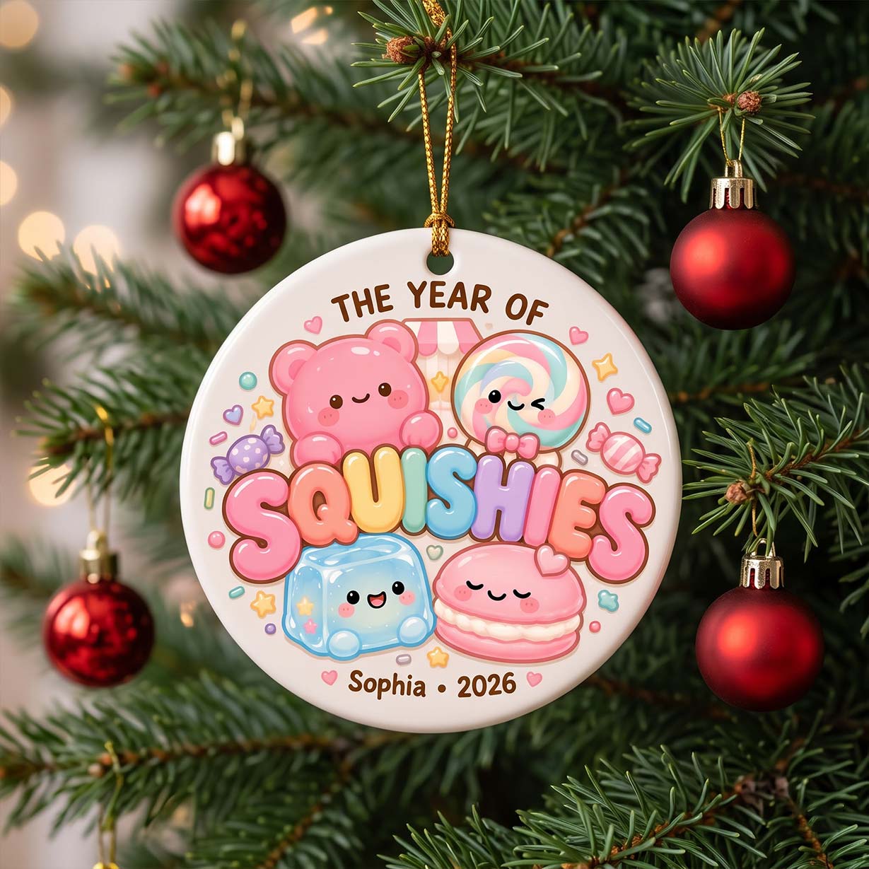 The Year of Squishies 2026 Custom Name Date Round Ceramic Christmas Ornament Squishy Collector Gift