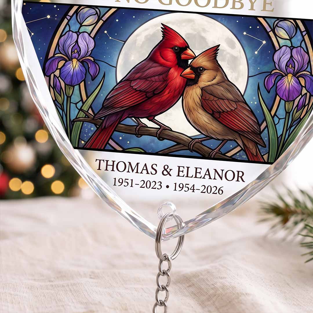 Love Knows No Goodbye Floral Cardinal Personalized Memorial Custom Name Date Loved One Sympathy Keepsake Heart Glass Christmas Ornament With Crystal Charm