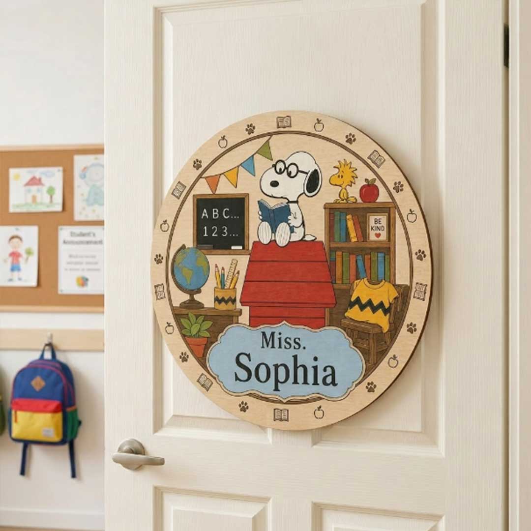 Personalized Teacher Name Wooden Sign Door Hanger Cute Classroom Vibes Wooden Classroom Decor, Back to School Sign