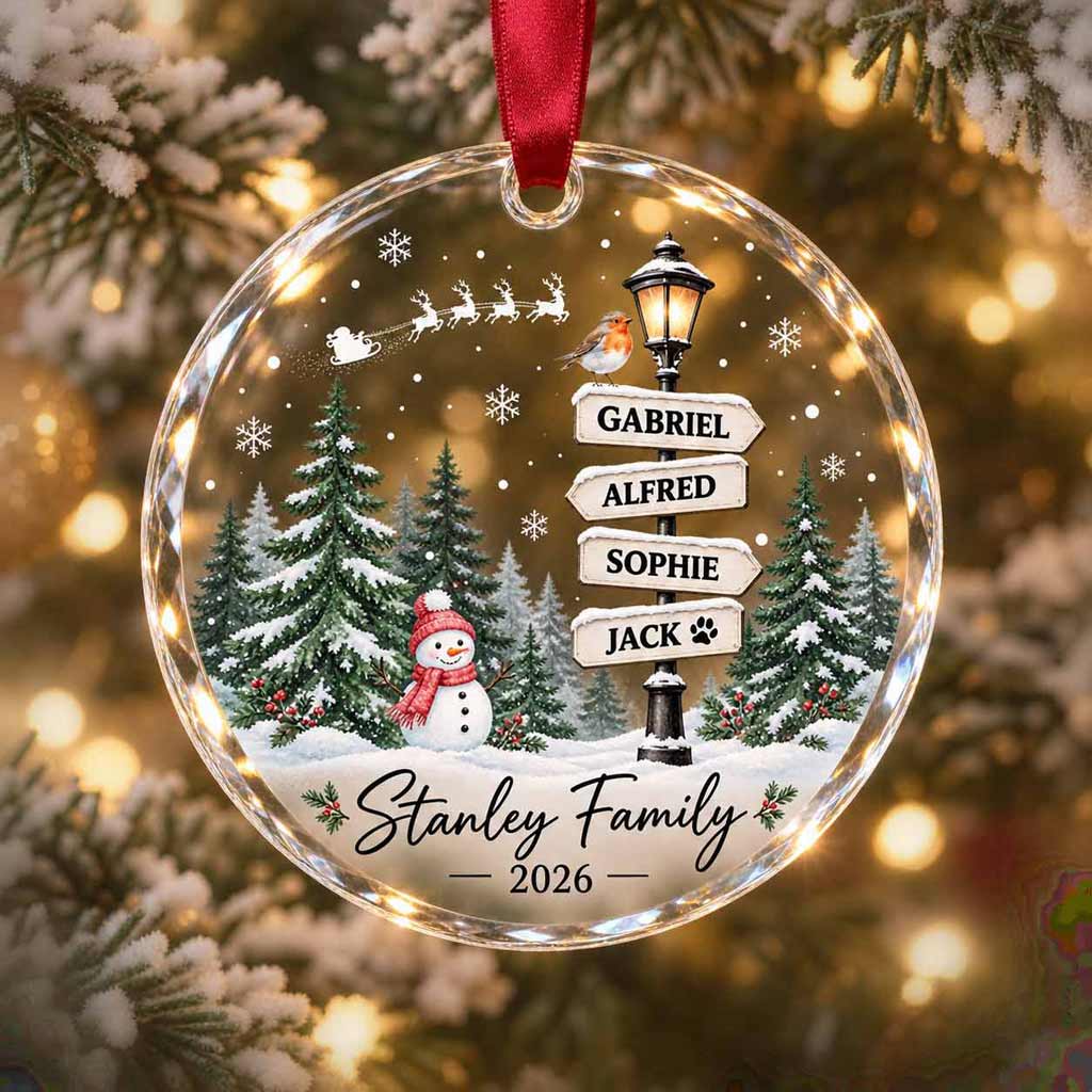 Winter Wonderland Family Personalized Family Custom Names Date Christmas Round Glass Ornament