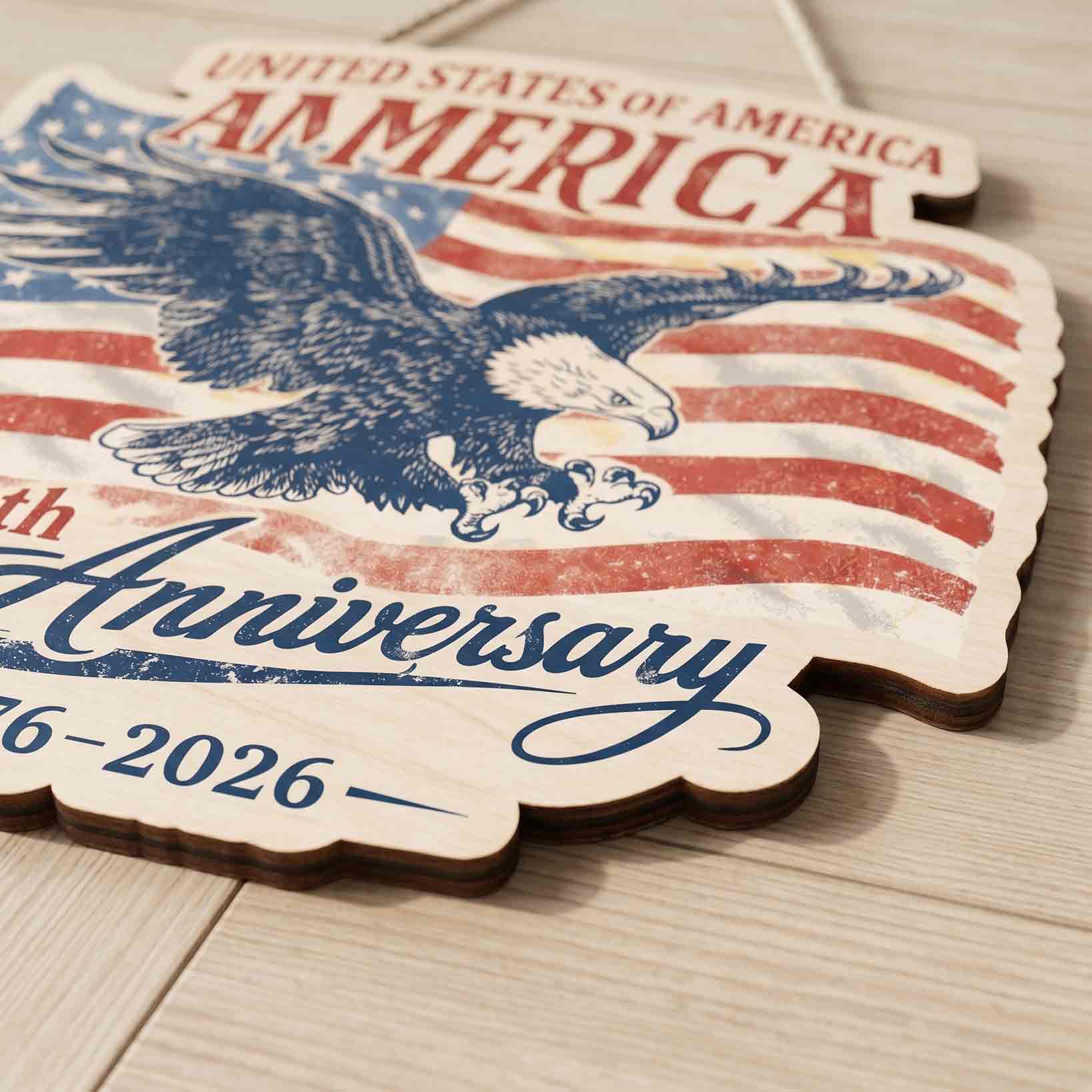 United States of America 250th Anniversary Patriotic Wooden Sign