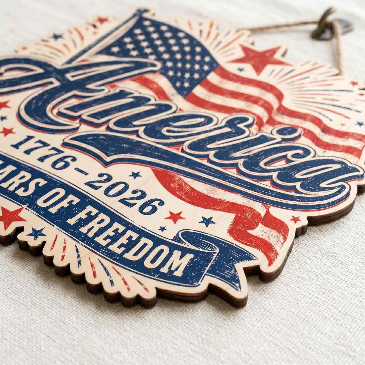 Faith Freedom 250th Anniversary Christian Patriotic Decor Wooden Sign