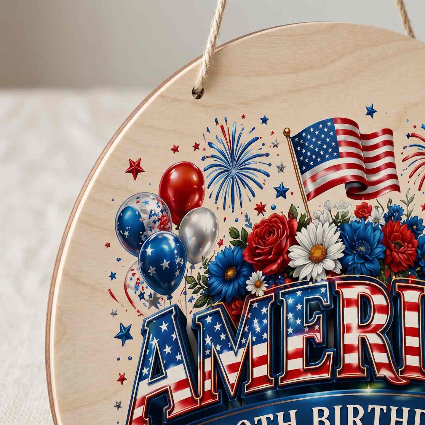 America 250th Birthday Patriotic Celebration Decor Wooden Sign