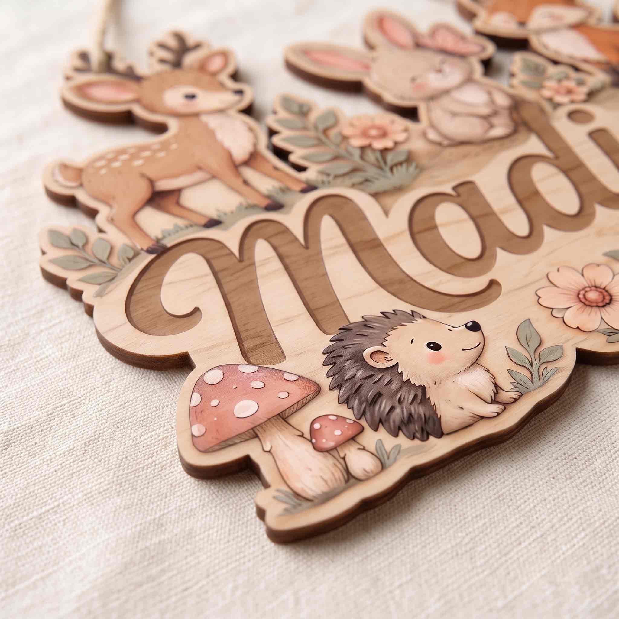 Personalized Forest Animals Nursery Name Wooden Sign