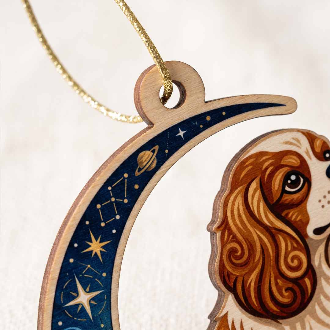 Personalized Loving Memorial Dog Cat Moon Custom Name Photo Wooden Ornament