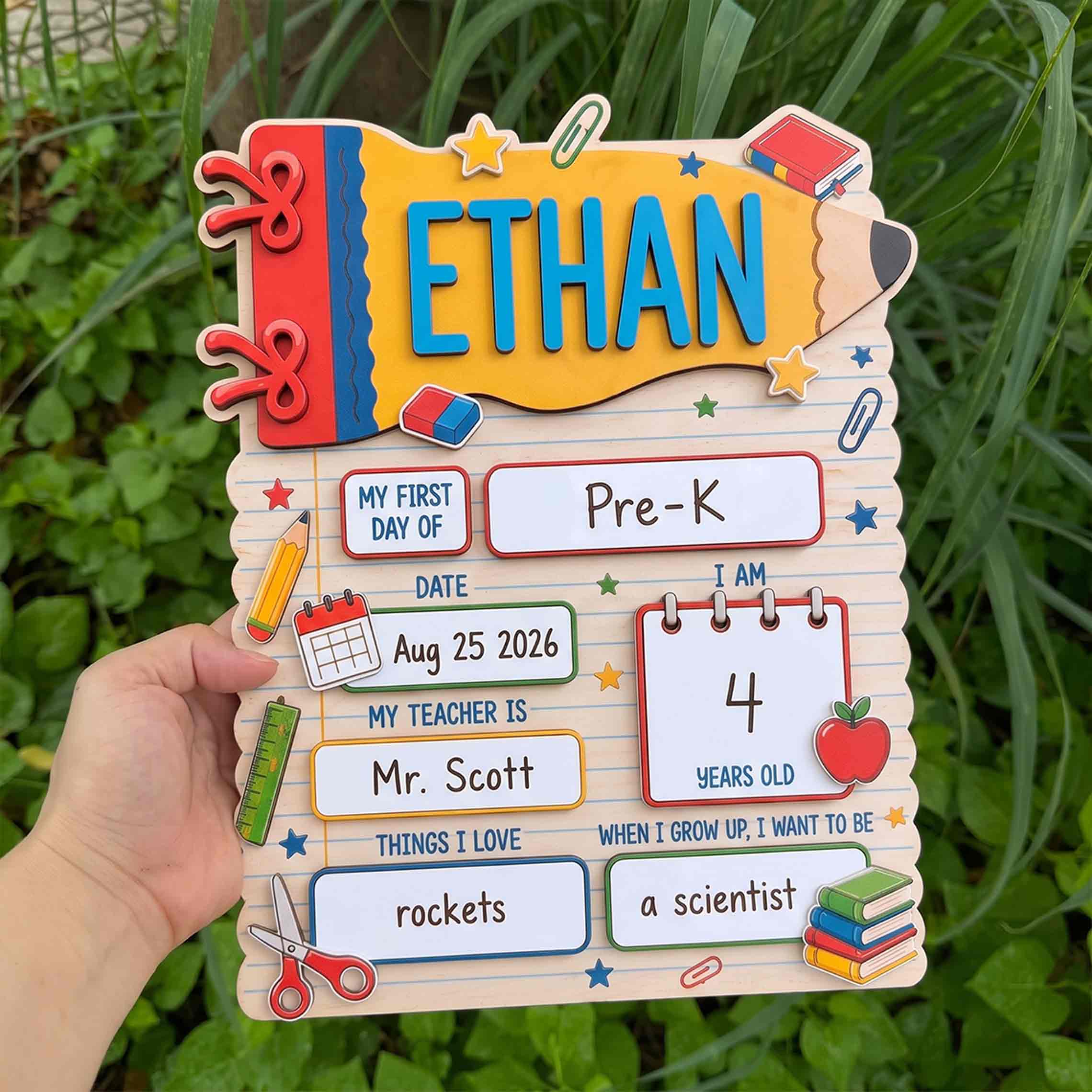 Personalized Colorful Pencil Theme First & Last Day School Sign, Reusable Dry Erase Board, Back to School Sign