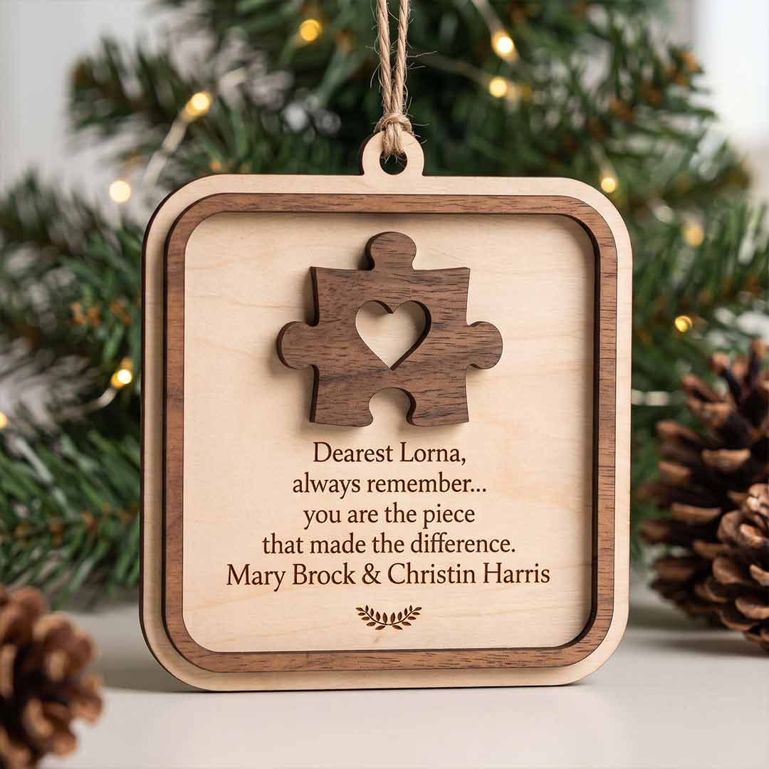 You Are The Piece That Made The Difference Personalized Custom Name Retirement 2 Layered Piece Wooden Christmas Ornament Retirement Keepsake