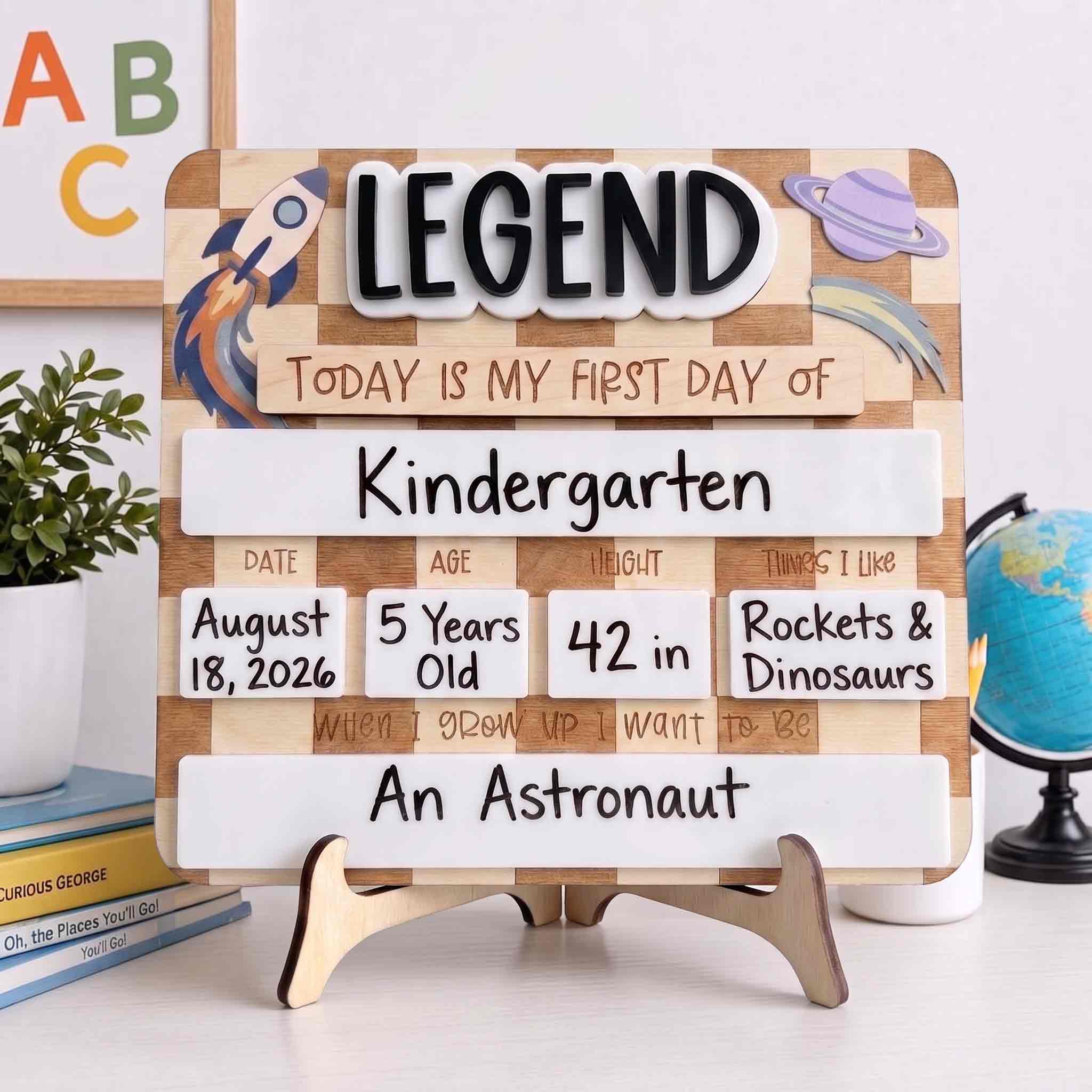 Personalized Rocket Explorer First & Last Day School Board, Reusable Dry Erase Board, Back to School Sign