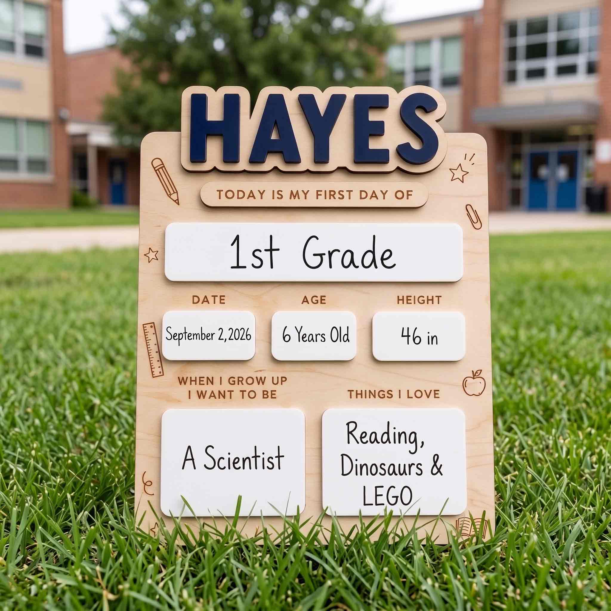 Personalized Modern Minimalist First & Last Day School Board, Reusable Dry Erase Board, Back to School Sign