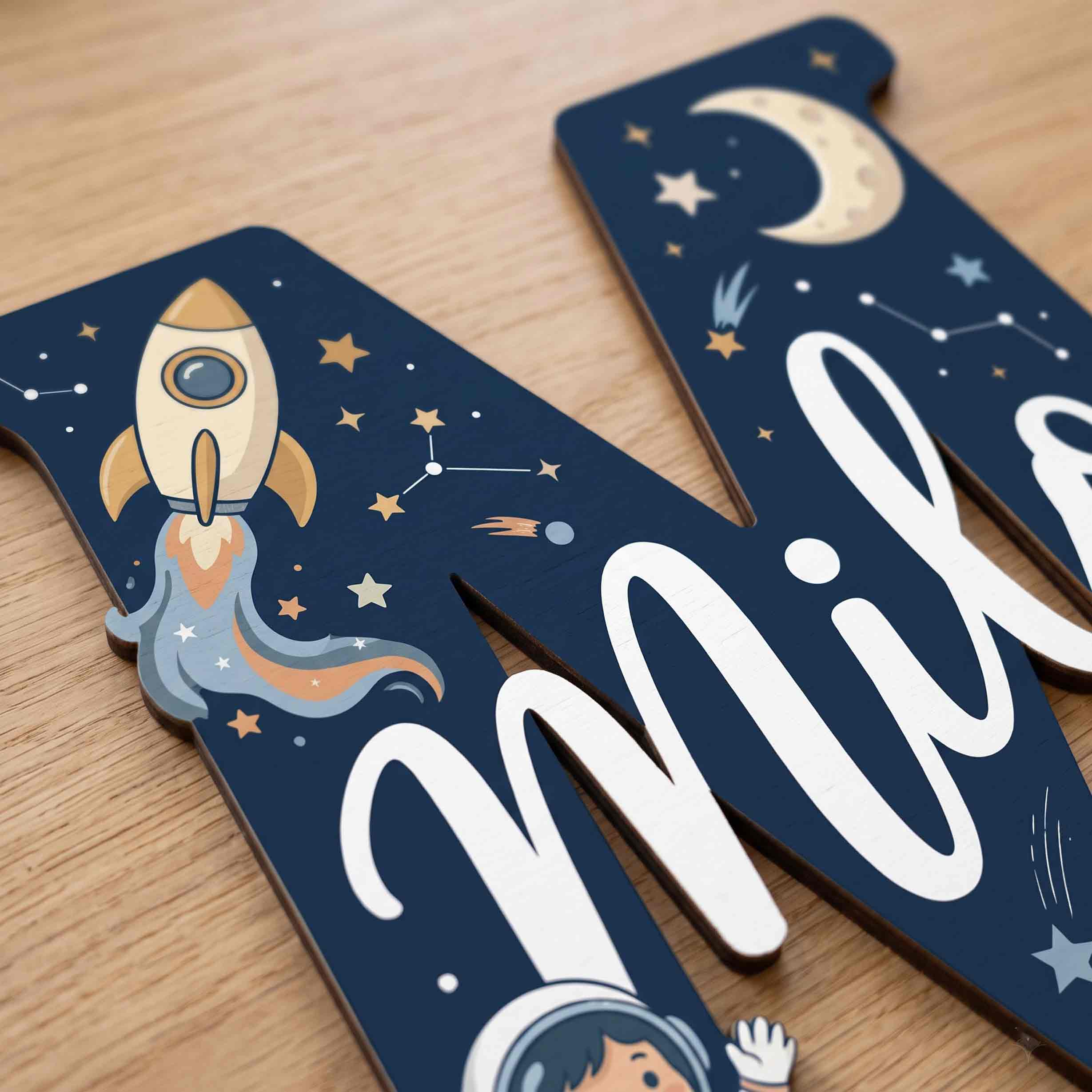 Personalized Outer Space Theme Nursery Name Sign Wooden Baby Room Decor